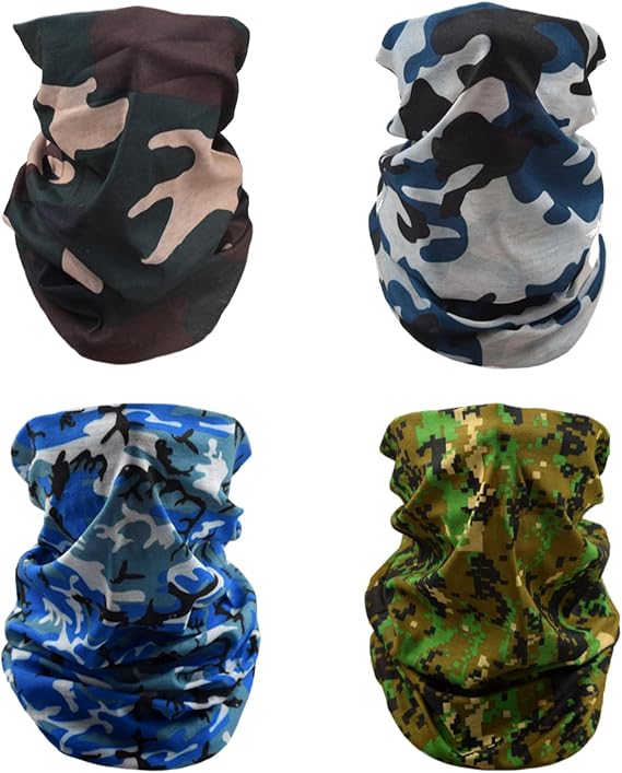 4 Pcs Multifunctional Headwear, Face Mask for Men &Women Multifunctional Balaclavas Windproof Neck Gaiter Scarf Snoods for Men Face Covering Wide Headscarves for Yoga Running Cycling