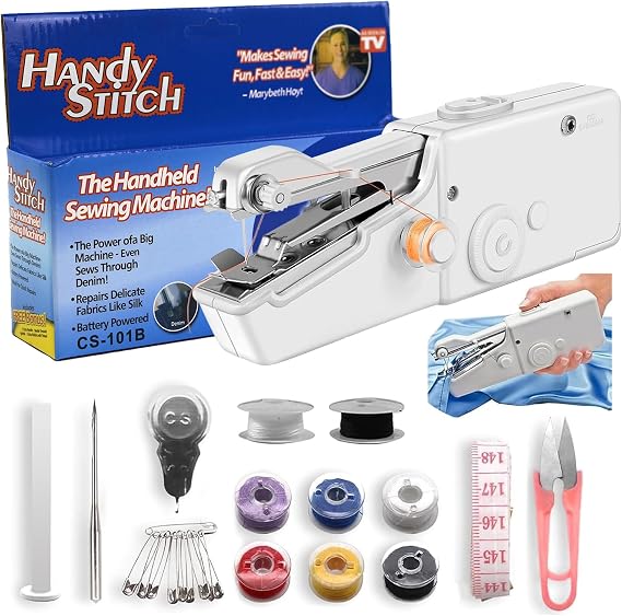 Handheld Sewing Machine, Portable Mini Sewing Machines White, Sew Simple Hand Stitching Machines, Beginners Sewing Machine with Sewing Accessories, Suitable for DIY, Garments, Curtains, Home Travel