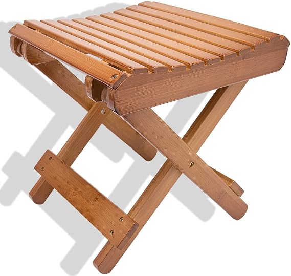 Folding Bamboo Stool for Shower, Leg Shaving and Foot Rest, Natural Bamboo Folding Stool, Folding Bamboo Shower Seat, Fully Assembled, 12 Inch High