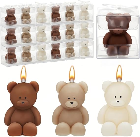50 Pcs Bear Candles Baby Shower Favors,Light Brown, Brown, White