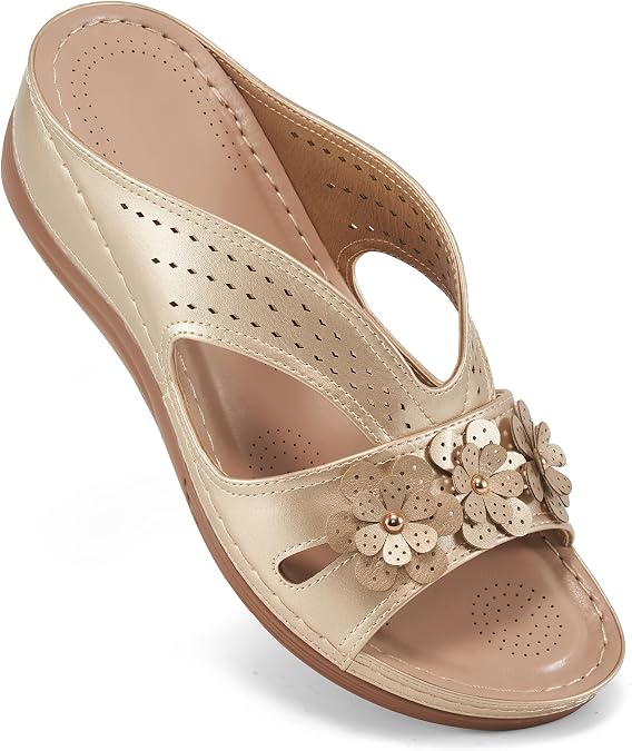 Ecetana Sandals for Women Wedge Shoes: Slip On Dressy Summer Comfortable Slides Sandals 2026 Casual Memory Foam Platform Shoes