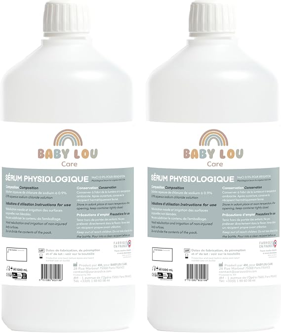 Saline Solution Bottle - Physiological Solution 2x1L | NaCl 0.9% | Made in France | Nasal Irrigation | Nose Hygiene | For External Irrigation