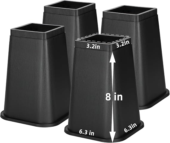 Apipi 8 Inch Stable Heavy Duty Bed Risers for Dorm Twin XL, 4 Pack
