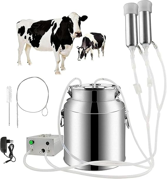 Milking Machine 14L/7L High Capacity Portable Household Electric Milking Kit Adjustable Milking Belt 2 Cup Vacuum Cow Milking Machine (for Cows 7/14L)(for Goats,14L)