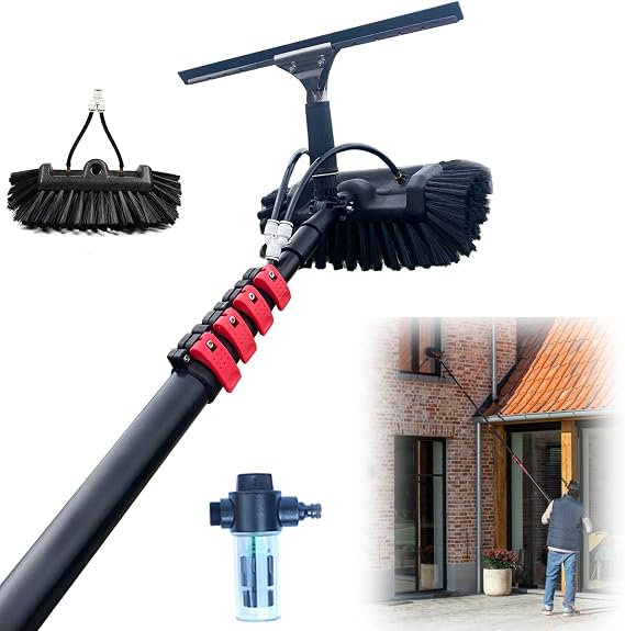 YFSMBD 3.6 - 10.8 M Window Cleaning Pole Hose Fed Water fed Telescopic Extendable Solar Panel Conservatory Brush Equipment Kit Window Roof Cleaning Tools (5.4M)
