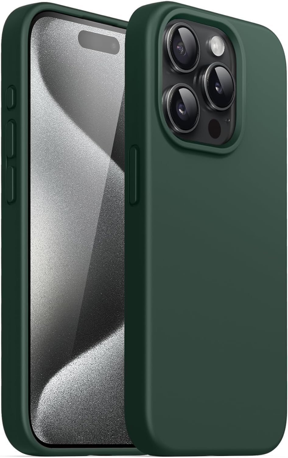 iPhone 14 Pro Max İle Uyumlu Lansman Kılıf İnce Sıvı Silikon 3 Katmanlı Tam Kaplamalı Yumuşak Jel Kauçuk Telefon Kılıfı HAKİ YEŞİL