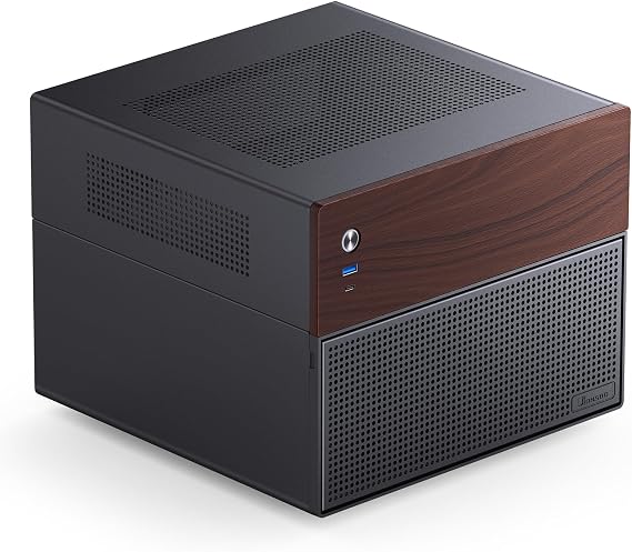 JONSBO N4 Black NAS Pc Case, Walnut Wood, 8-Drive Bay/6 * 3.5 "HDD (4 hot-swap,2 Non hot-swap),2 * 2.5SSD,Micro ATX Chassis, USB3.2Gen2Type-C, 1x120mm Fan Built-in, Black