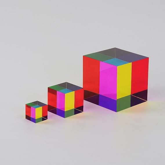 CMY Cubes Original Mega (95mm) - Cyan, Magenta & Yellow Cube - Optical Color Cube - Teaches Subtractive Color Mixing - Educational, Scientific, Physics & Kinetic Art Desk Object, STEAM