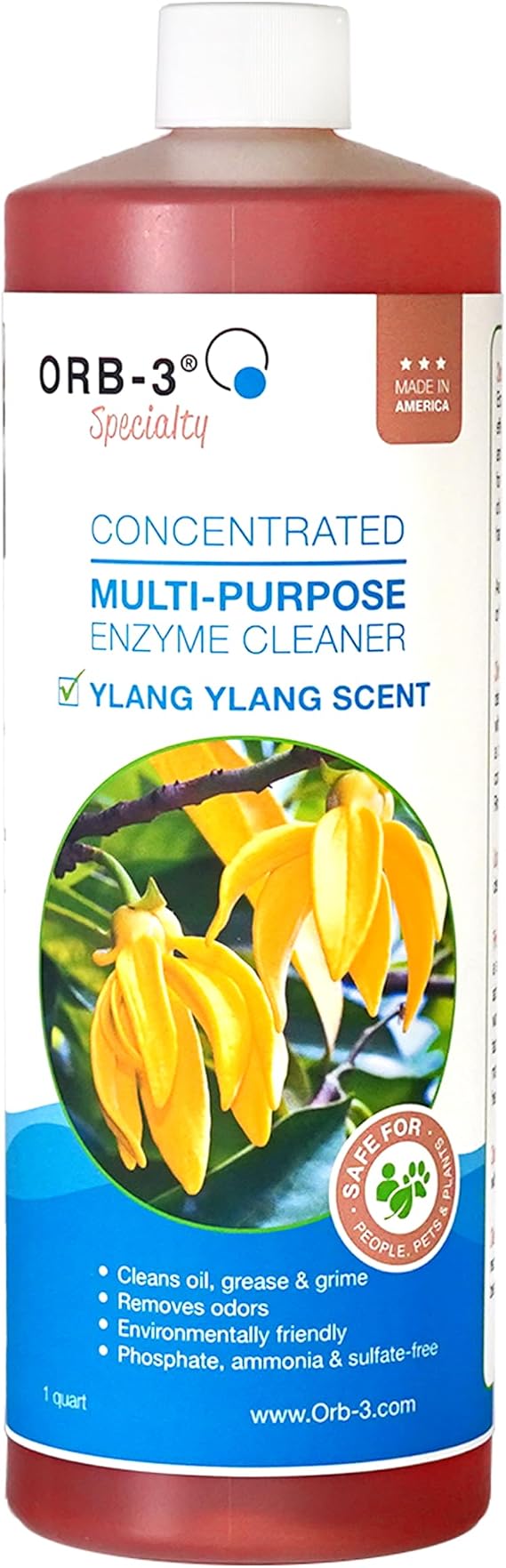 Orb-3 Multi-Purpose Enzyme Cleaner Concentrate, Ylang Ylang Scent,1-Quart Bottle - Powerful Eco-Friendly Formula for Home, Commercial, and Industrial Use