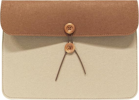 TENOC Durable A4 File Folder, Felt Document Holder, Envelope Style Portfolio with Leather Trim & Button Closure for Office & School (Dual-Color)