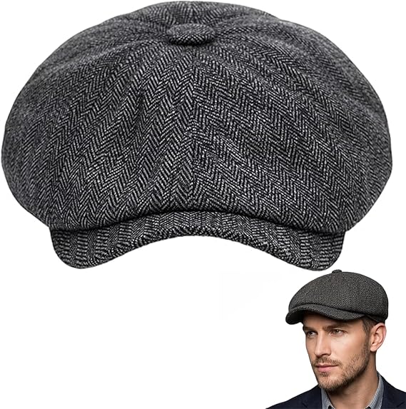 Flat Cap, Peaky Blinders Hat for Men, Black Mens Cap, Flat Cap for Men, Adjustable Newsboy Cap, Stylish Flat Caps for Men, Vintage Tweed Cap for Daily Outfit Present One Size Fits Most 