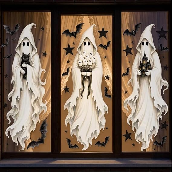 3PCS Ghost Halloween Window Clings Large Static Decals for Glass Door