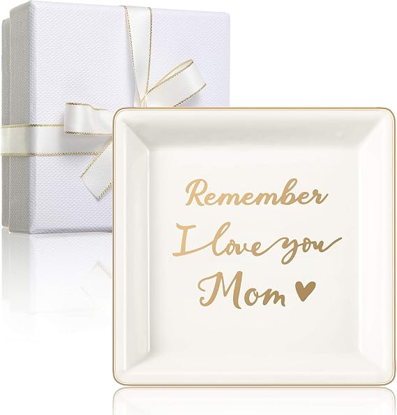 Zonon I Love You Mom Square Ceramic Jewelry Tray with Gift Box