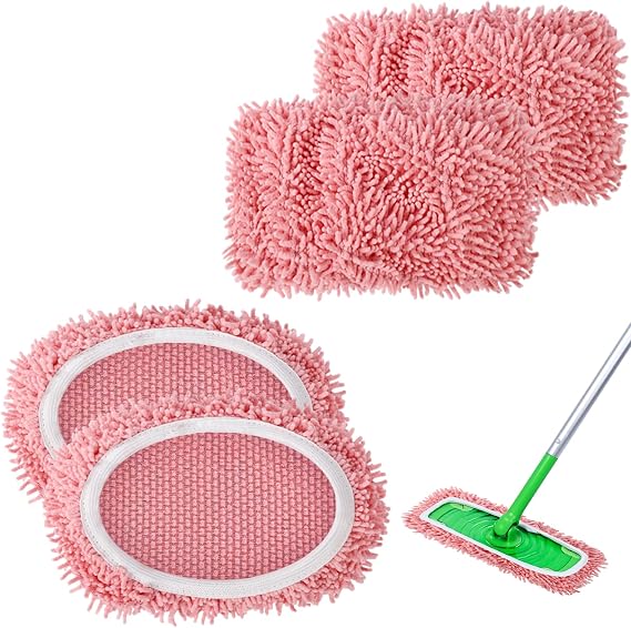 4Pcs Reusable Microfiber Mop Pads Compatible with Swiffer Sweeper,Dry Sweeping Cloths & Wet Mopping Cloths Washable Wet Pads for Hardwood Surface Floor Cleaning