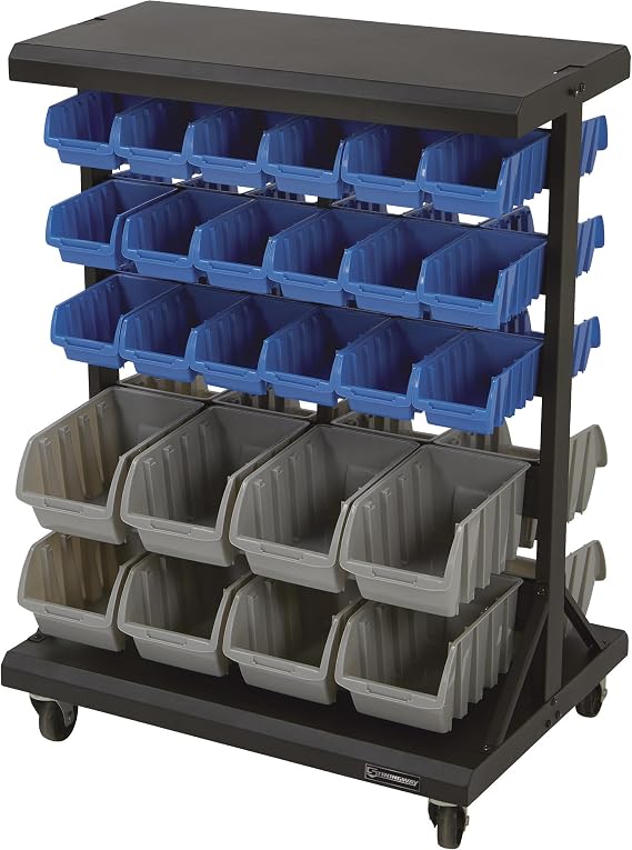 Strongway 52-Bin Double-Sided Rolling Bin Rack