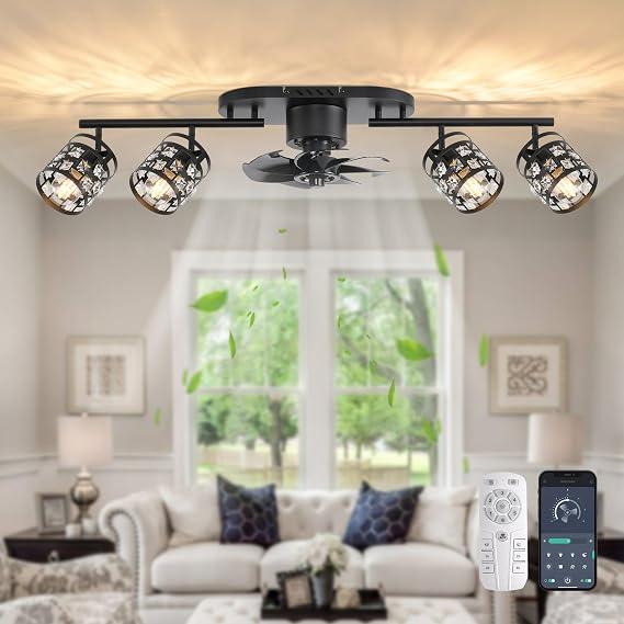Garwarm 39.3" Ceiling Fans with Lights and Remote, Black Fandelier Crystal
