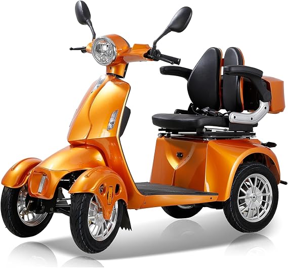 800W Heavy Duty 4 Wheel Mobility Scooters for Seniors & Adults 500lbs Capacity, Powered Mobility Scooters with 3-Speed Control & USB Charger Port, Under Seat Storage, Orange