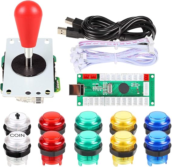 EG STARTS 1 Player LED Arcade DIY Part Kit USB Encoder to PC Gamepads Ellipse & Oval Style Bat Joystick + 5V LED Arcade Buttons for Video Games Mame Raspberry Pi Arcade1up (Clear Mix Colors)