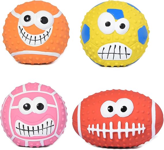 Dog Toys Squeaky, [4 Pack] Latex Rubber Puppy Interactive Play Toy, 2.7'' Soft Bouncy Fetch Balls for Medium Small Pets