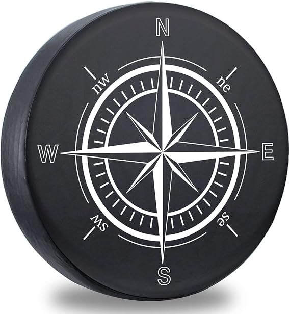 Spare Tire Cover,Weatherproof Vinyl Leather Wheel Cover for Jeep Wrangler Sahara,Hummer H3,Toyota FJ,Trailer, RV, SUV, Truck (32"-33" Compass Print)