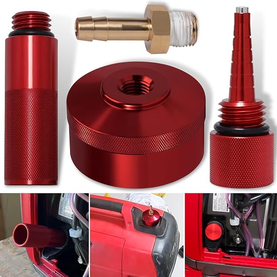 Upgrade Extended Run Fuel Gas Cap, Mess Free Oil Change Funnel & Magnetic Oil Dipstick Aluminum for Honda EU1000i EU2000i EU3000i Handi Generators | Red | 4 PACK
