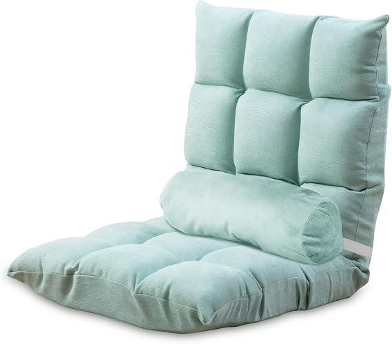 Folding Floor Chair, 5-Position Cushioned Adjustable Lazy Sofa Foldable Floor Lounger for Adults Kids Gaming Reading Meditating (Green)