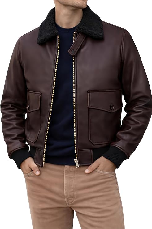 G-1 Leather Jacket Men Fur Collar Flight Bomber Jacket Men Real Lambskin Vintage Outerwear Aviator Jacket