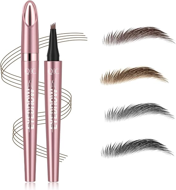 Eyebrow Pencil, Microblading Eyebrow Pen with 4 Fork Tip, 3D Waterproof Brow Pencil for Natural Eyeliner Makeup, Precise, Shapes, Long-Lasting(Dark Brown)