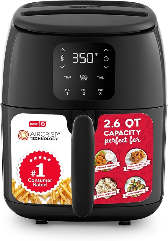 Dash Tasti-Crisp Digital Air Fryer, 2.6 Quart, Black