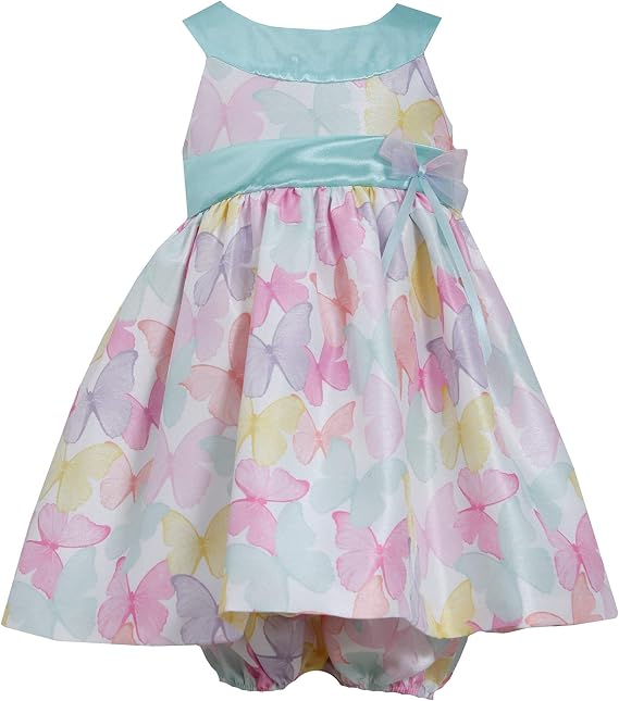 Bonnie Jean Baby Girls 3M-24M Mint-Green/Multicolor Butterfly Shantung Social Dress, Mint,3-6 Months