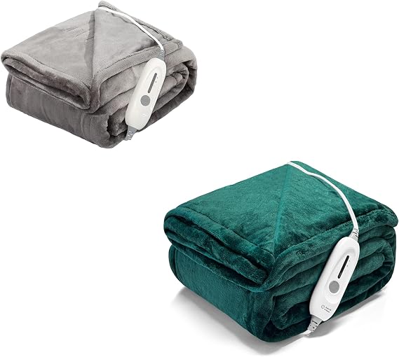 Heated Blanket Full Size 72"x84",Green & Heated Throw 50" x 60",Grey,2 Pcs Bundle
