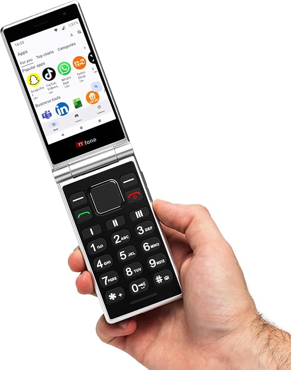 TTfone TT990 Android 14 Flip Phone, 4G, Touchscreen, Hearing Aid Compatible 64GB - EE Pay As You Go