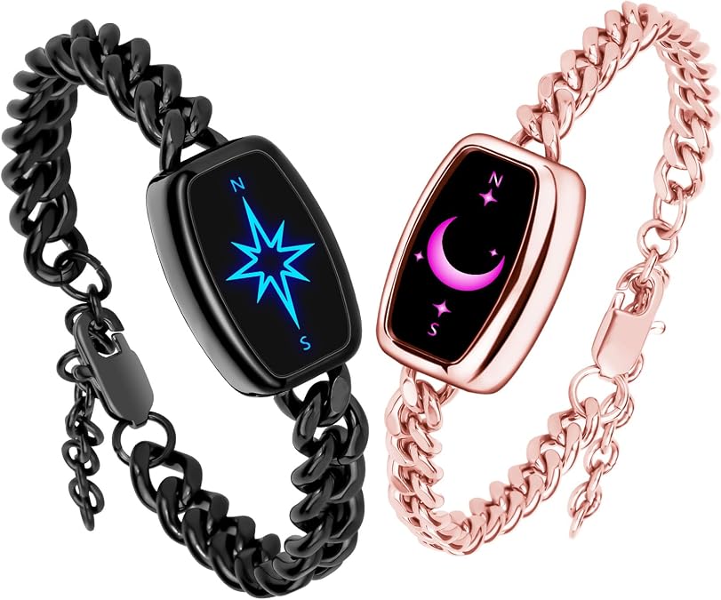 Long DistanceTouch Bracelets for Couples, Vibration and Light up, Long Distance Relationship Gifts, Bluetooth Pairing Jewelry