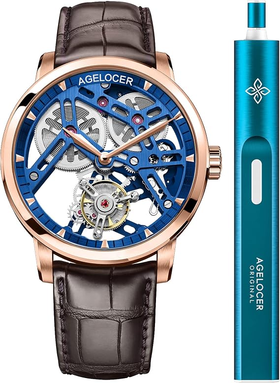 Agelocer Men's Top Brand Watch Double-Sided Hollow Tourbillon Hand-Operated Mechanical Wristwatch (YA:9004D2)
