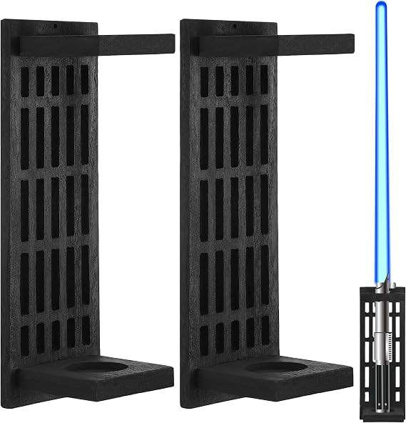 CroBlissful 2 Pack Light Sword Wall Mount Wooden Light Sword Stand Wall Mount Holder for Display and Storage, Gift for Collectors(Black)
