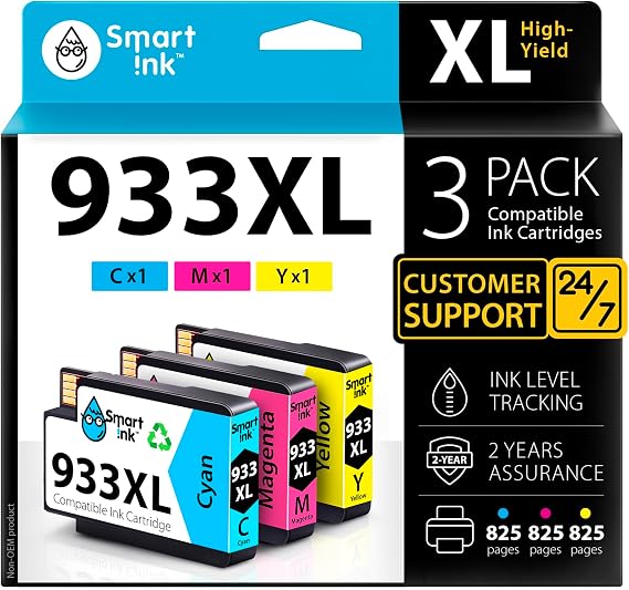 Smart Ink Compatible Ink Cartridges Replacement for HP 932XL 933XL 932 XL 933 XL (3 Combo Pack, Cyan/Magenta/Yellow) to use with HP Printer OfficeJet 6600 6700 7610 7612 6100 7510 7110 7620