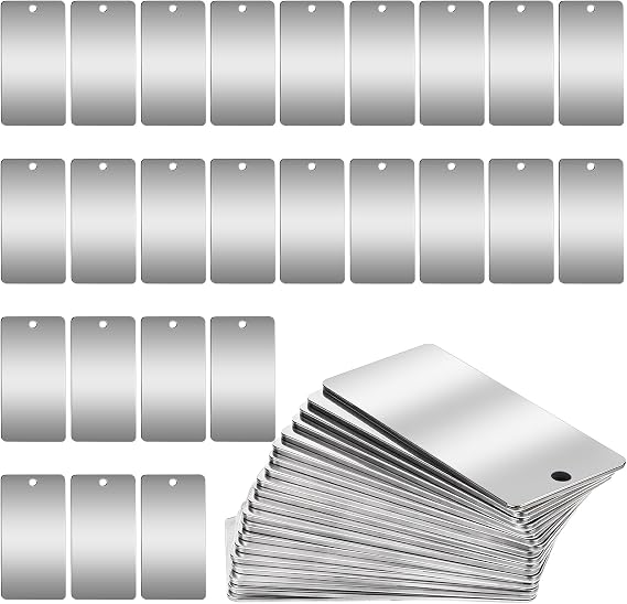 Metal Engraving Blanks Stainless Steel Tags Rectangle Blank Tags Metal Stamping Blanks Metal Tags 1 Inch x 2 Inch, 25 Pack
