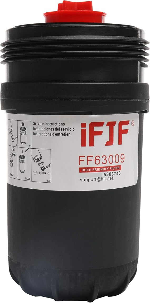 iFJF FF63009 Fuel Filter 10 Micron Replacement for B L Series Engine | OE 5303743 FF63008, 2X Higher Dirt Capacity & Longer Life, 10 Micron HPCR System Fuel Injector Guard, Lower TCO Maintenance