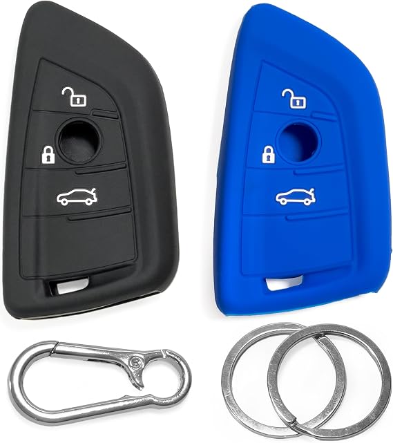 2-Pack Silicone Car Key Covers compatible with BMW 1 2 3 4 5 6 7 Series 2008-2020, X1 X2 X3 X4 X5 X6 2010-2022, 3B Remote Key – Anti-slip key fob case protector by Click&Fit Black&Blue