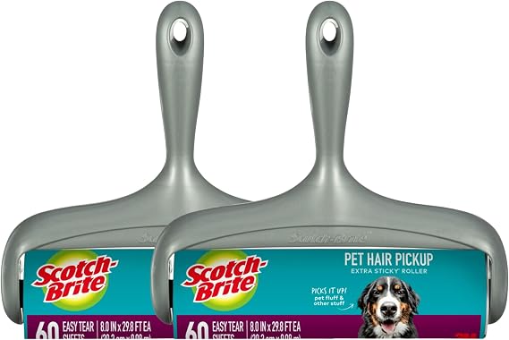 Scotch-Brite Lint Roller, Pet Hair Pickup, Extra Sticky, Large | for Fur and Fluff | for Couches and Clothes | Easy-Tear Adhesive | 60 Sheets, Pack of 2
