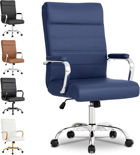 Office Desk Chair,Modern Leather Conference Room Chairs,High Back Home ofiice Chair,Adjustable Height Swivel Executive Computer Chair with Armrest and Padded Seat,Blue