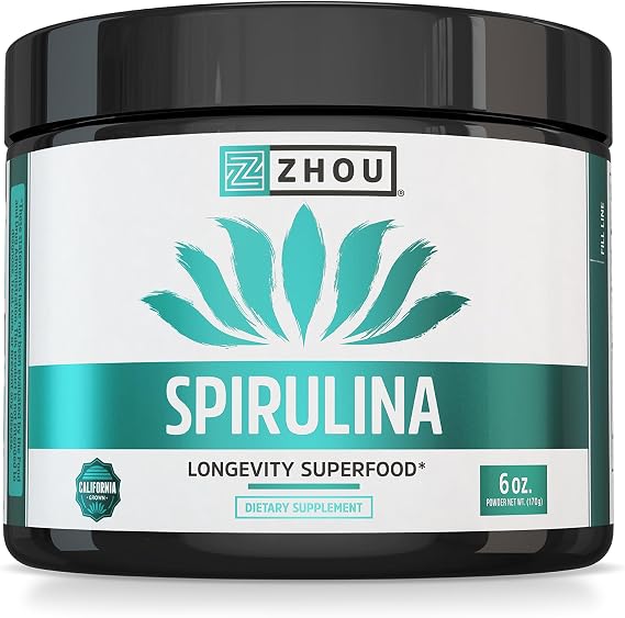 Zhou Spirulina Powder - Drink Mix for Smoothies - 6 oz Jar (48 Servings)