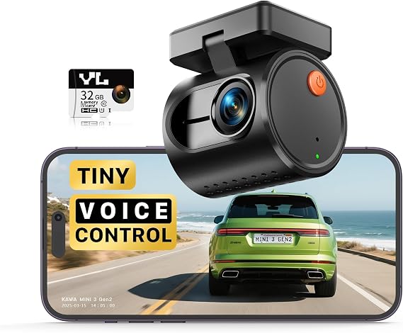 KAWA Tiny Dash Cam, Voice Control & WiFi 2K Mini Camera for Car