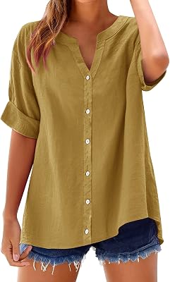 Short Sleeve Cotton Womens Linen Blouse Printed Fashion Casual Shirt Long Sleeve Top Rich Aesthetic Clothes Womens
