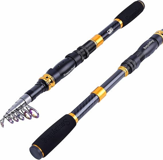 Sougayilang Telescopic Fishing Rod 24 Ton Carbon Fiber Ultralight, Portable Retractable Handle, CNC Reel Seat, Stainless Steel Guides for Bass, Trout, Salmon, Panfish