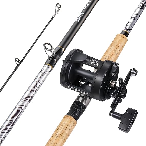 Sougayilang Fiberglass Fishing Pole Conventional Reel Combo with Durable P-Cork Rod Handle, Medium Heavy for Catfish Salmon and Steelhead- 8'0"with 3000 Reel