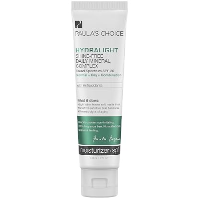 Paulas Choice HYDRALIGHT Shine-Free Mineral Moisturizer SPF 30, Antioxidants & Licorice Extract, Sunscreen for Oily Skin, 2 Ounce