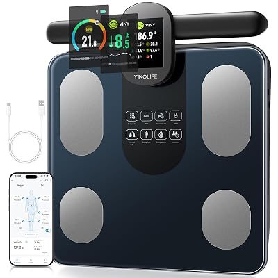 YINOLIFE Scale for Body Weight, 8 Electrode Smart Bathroom Scale with BMI Body Fat Muscle Mass 28 Full Body Composition, High Precision Digital Weight Scale with Handle Display, Rechargeable, 400 lbs