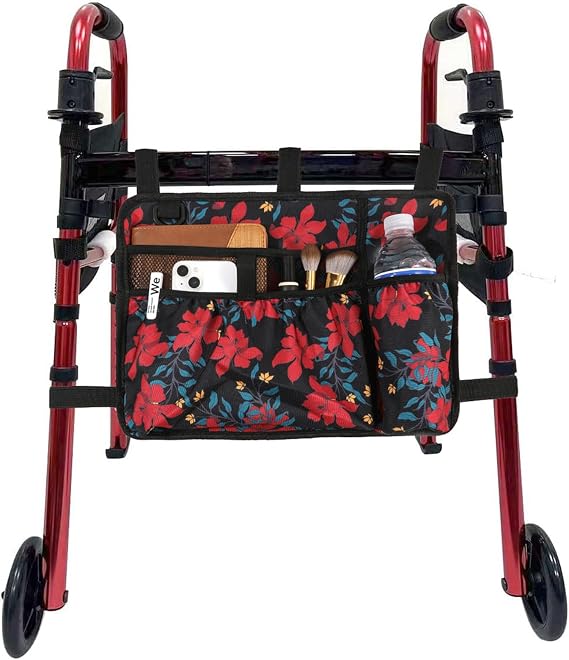 Walking Frame Bag with Cup Holder – Hands-Free Storage Caddy for Folding Walker, Rollator & Zimmer Frame (Bauhinia)