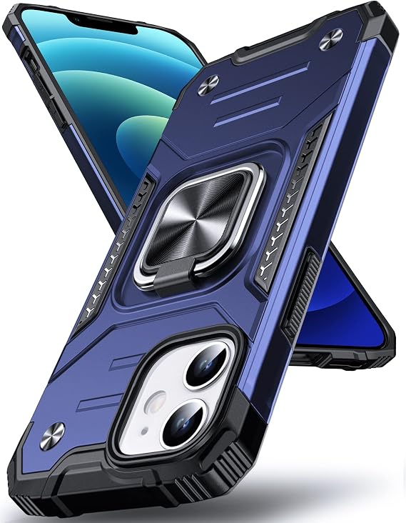 DASFOND Armor Case for iPhone 12 Mini Case Military Shockproof Mobile Phone Case [Upgrade 2.0] 360 Degree Metal Ring Holder Stand Protective Case [for Mobile Phone Holder Car Magnet] 5.4 Inches Blue